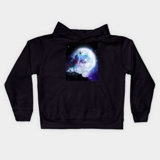 Cosmic Space Wolf Wolves Howling At Moon Kids Hoodie